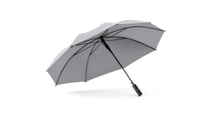 Grey Umbrella Isolated on White Background with Soft Shadow Effect