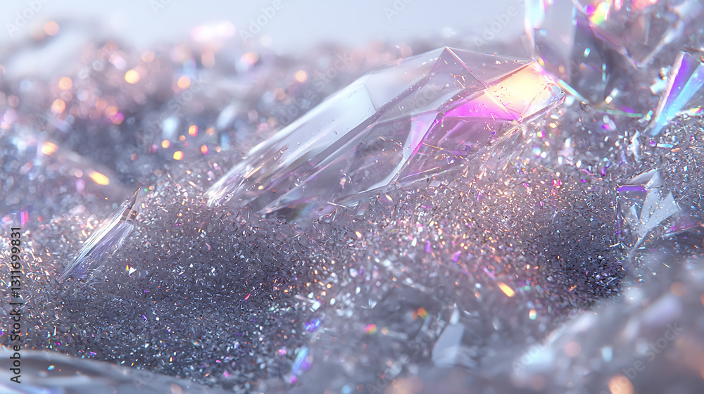 Poster sparkling crystal gems on shimmering surface abstract art studio setting close-up view visual elegan