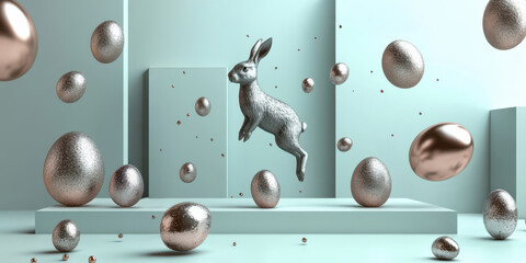 A stylish Easter setup with holographic eggs and refined aesthetics. The combination of tradition and modern luxury makes it perfect for branding, promotional materials, and web design.