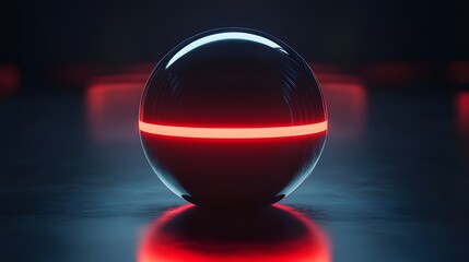 Dark Sphere Illuminated By A Red Neon Line