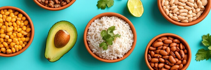 Generous bandeja paisa spread featuring vibrant beans, rice, avocado, and assorted meats on a lively tablecloth