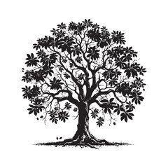 Obraz premium Black Walnut Tree Vector - Silhouette of Black Walnut tree - Tree art - Tree Design - Black Walnut Tree Illustration.