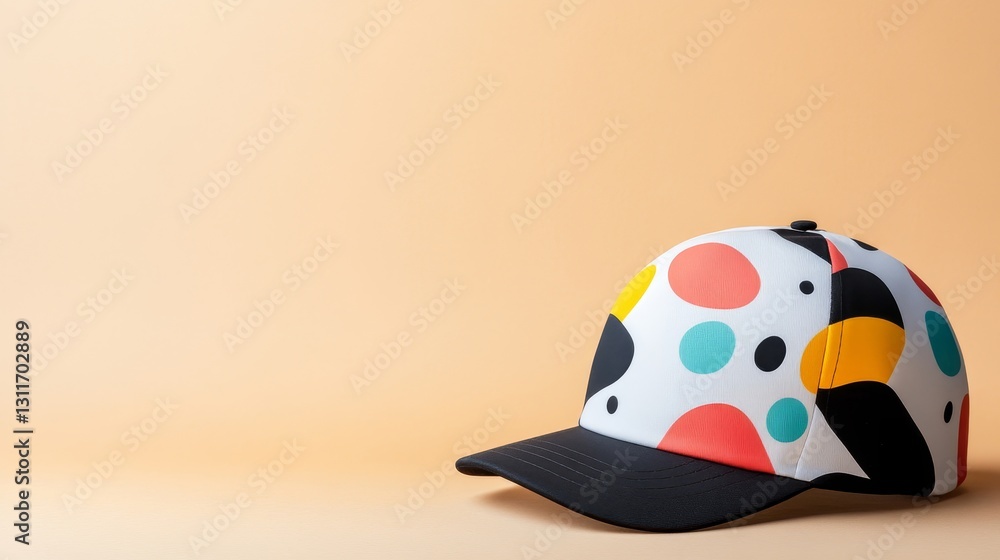 Poster colorful cap with abstract shapes on a soft orange background
