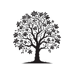 Obraz premium Black Walnut Tree Vector - Silhouette of Black Walnut tree - Tree art - Tree Design - Black Walnut Tree Illustration.