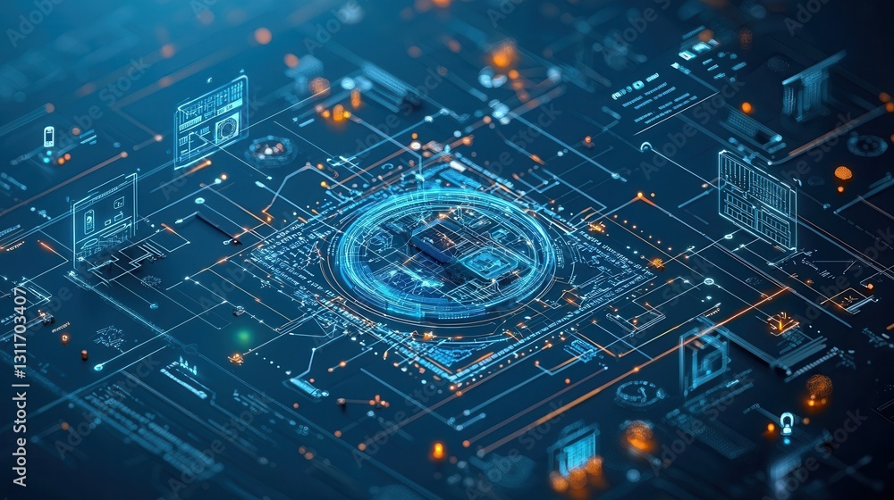 Poster conceptual image of a futuristic high tech energy infrastructure and smart grid system the digital i