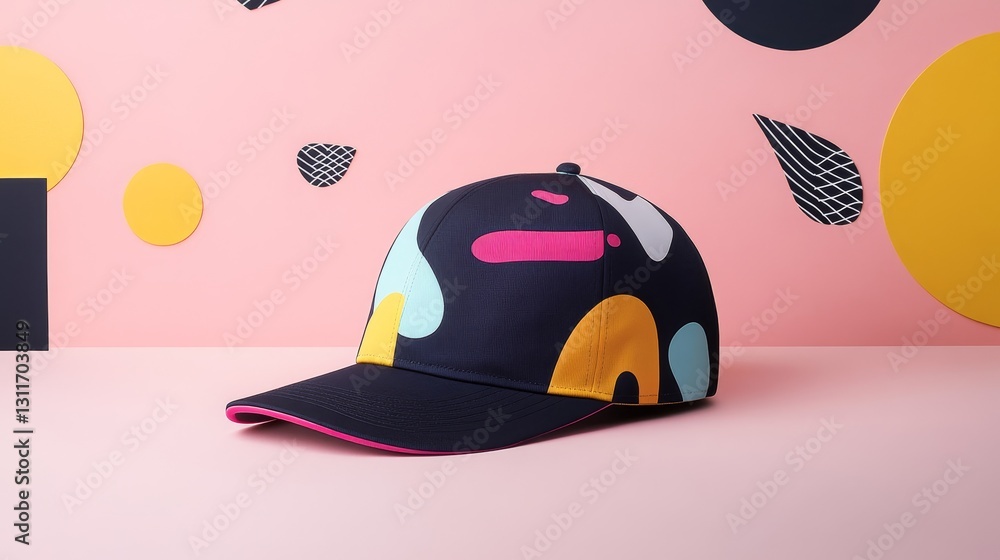 Poster colorful cap with abstract pattern on soft pink background