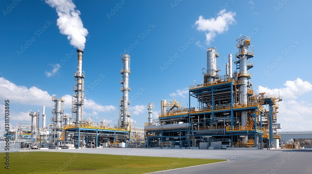 Aufkleber aerial view of a large scale high tech fuel refinery with multiple processing units storage tanks an