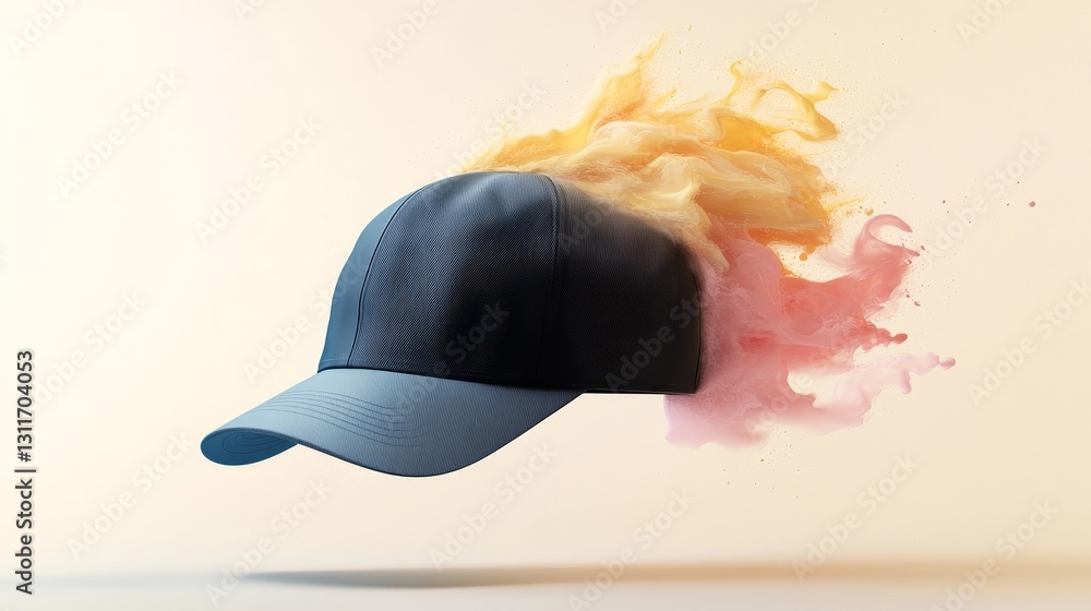 Poster Dynamic Cap with Colorful Explosion of Smoke Background