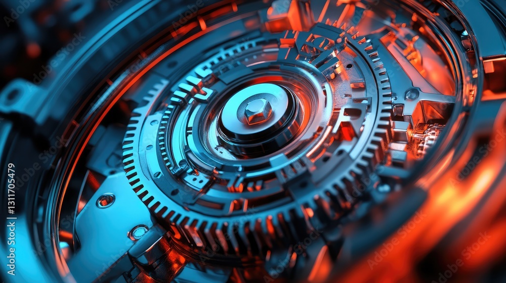 Poster rotating car engine components in motion, high-speed precision mechanics.