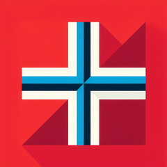 Obraz premium Flat vector illustration of the Norway flag, featuring a bold red background with a blue and white Nordic cross, geometric and clean design.