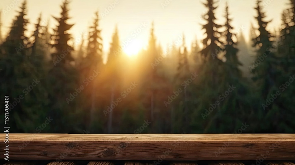 Poster iceberg melting concept. sunrise over a tranquil forest, soft light filtering through pine trees.
