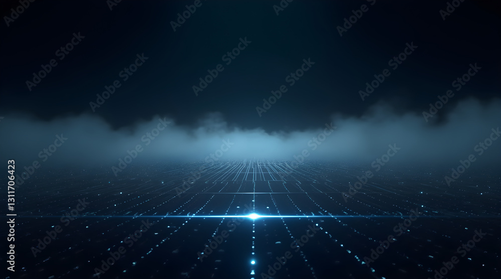 Aufkleber futuristic digital grid with glowing blue light and fog - abstract technology cyberspace