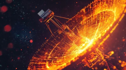 Rotating satellite dish scanning the sky, modern communication in action.