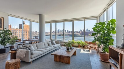 Modern NYC apartment living room with city views