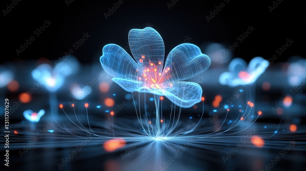 Poster intricate and neon flowers with dynamic glowing effects vibrant colors and futuristic aesthetics cre