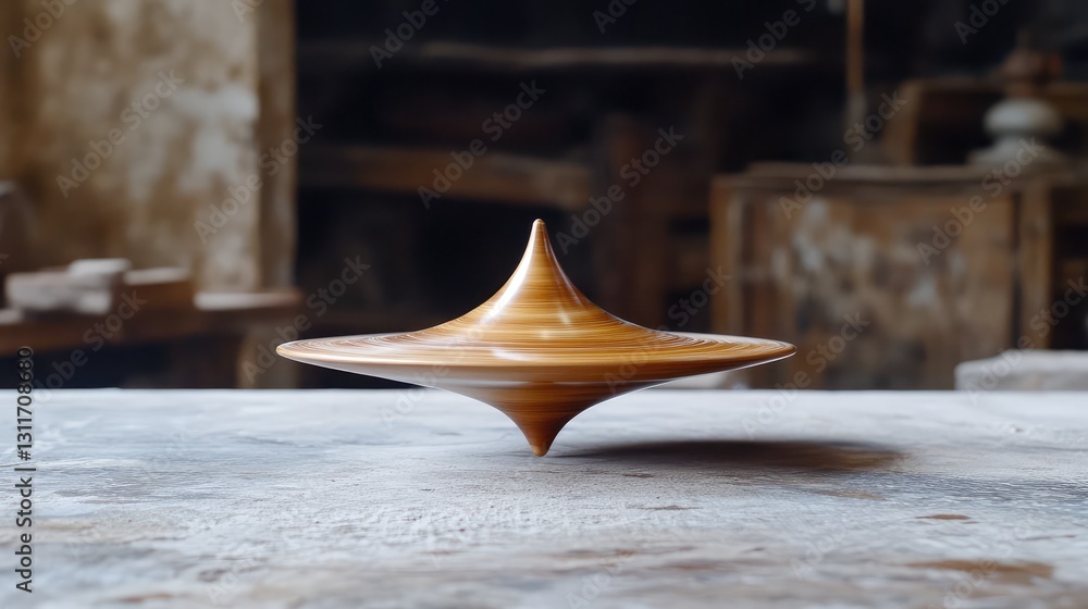 Aufkleber slow-motion capture of a spinning top, balanced rotation and precise movement.