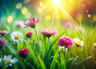 Fototapeta premium Vibrant Green Flower Grass Close Up Soft Focus - Nature Stock Photo