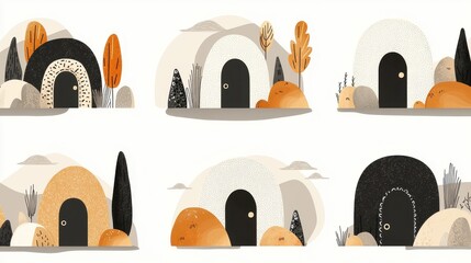 Cute Caves with Doors, Autumnal Scene