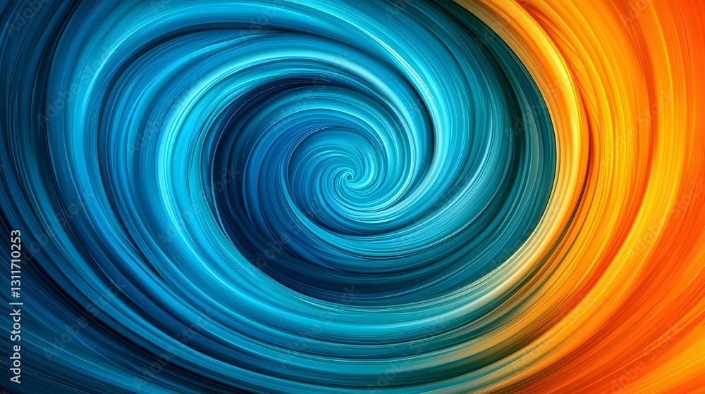 Poster the image contains an abstract swirling vortex of vibrant teal and orange hues, creating a visually 