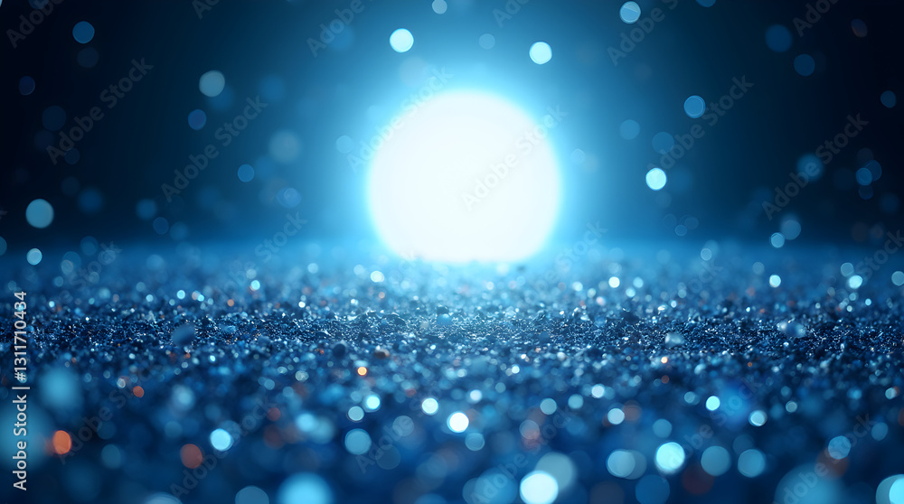 Poster abstract celestial glowing blue orb with sparkling bokeh particles - shine light background digital 
