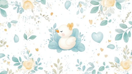 Cute duckling floral pattern design