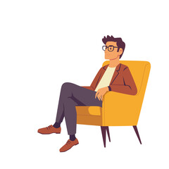 vector illustration of young man sitting on a chair.  psychologist at session