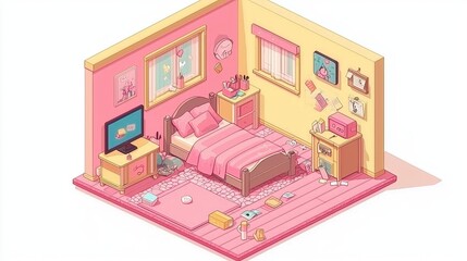 Cute isometric bedroom illustration