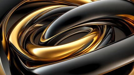 Abstract Gold and Black Swirls: A Symphony of Curves and Reflections