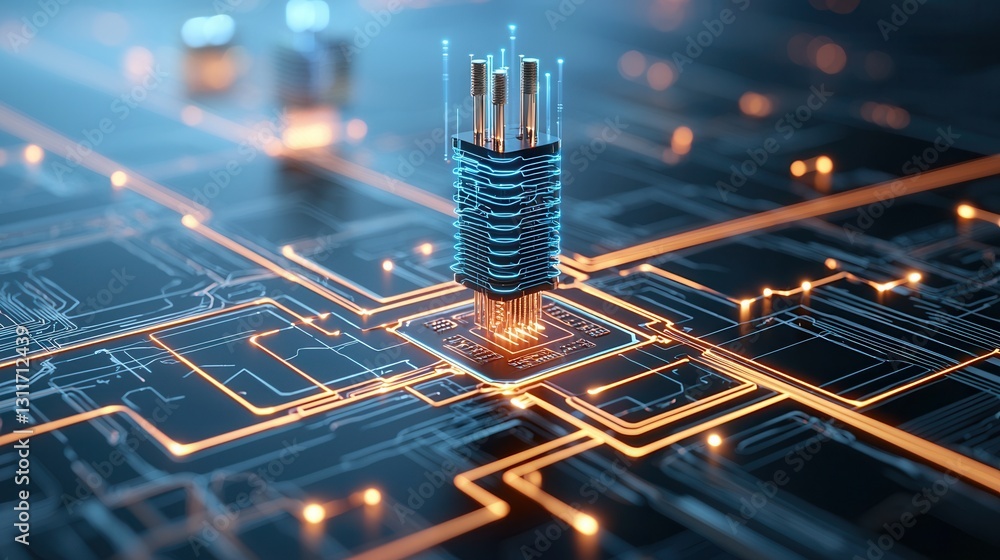 Poster futuristic image showcasing the intricate network of an advanced power grid infrastructure depicts t