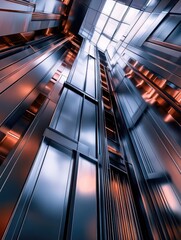 Obraz premium Architectural abstraction, upward view of metallic modern building