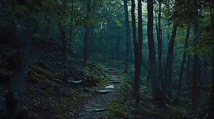 Obraz premium Exploring the enchanted forest path nature trail scenic landscape tranquil environment captivating viewpoint serenity concept