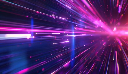 Obraz premium Futuristic purple vibrant blue violet speed in tunnel curve wave warp dive lighting shine line small element dust star.