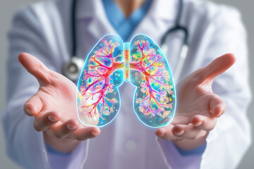 World Tuberculosis Day Doctors Hands Holding Holographic Lungs Respiratory Health Medical Technology Digital Illustration Healthcare Concept