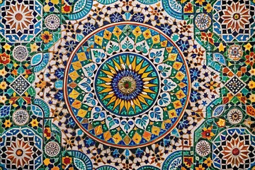 Vibrant Moroccan Tile Pattern: Intricate Design & Rich Exotic Colors - Stock Photo