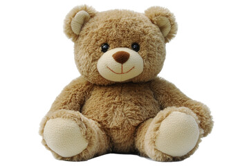 Obraz premium Cute Brown Teddy Bear Sitting Against White Background. Toy For Kids And Decoration. Symbol Of Love, Care And Childhood. 