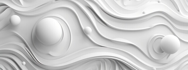 Fototapeta premium Abstract swirl bas-relief curve wave white wall and round sphere shapes close up shot.