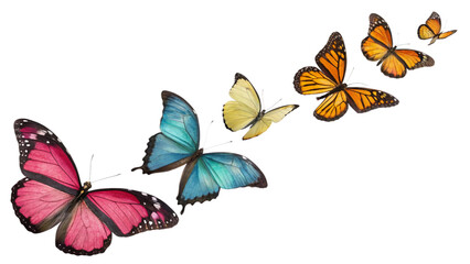Obraz premium SIx colorful butterflies flying isolated on white background. Suitable for marketing or business purposes. PNG file