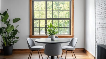 Modern Workspace Dining Area with Large Windows