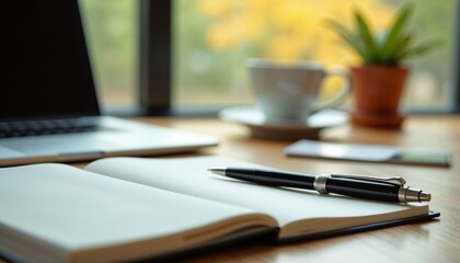 Desk Notebook Pen with Calm Focus representing Productivity