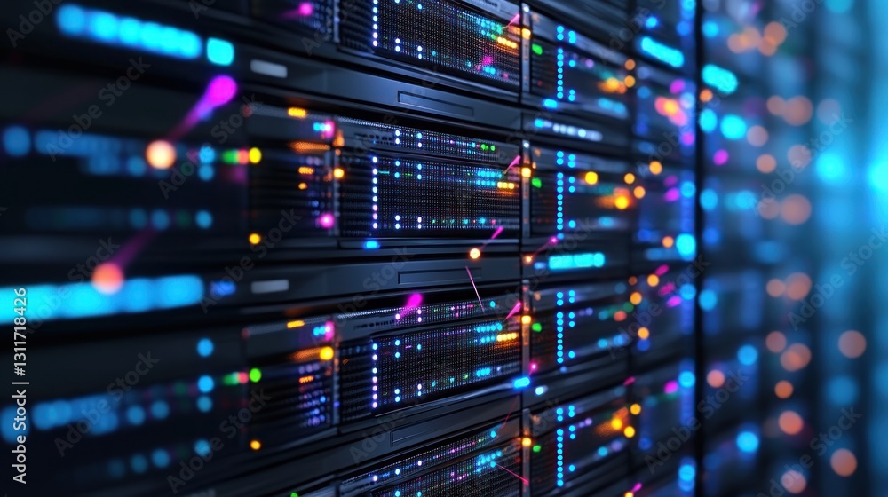 Aufkleber illuminated data center: servers and network connections