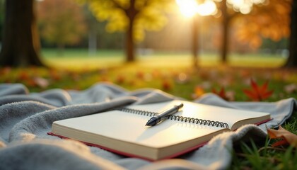 Autumn Journaling with Peaceful Mood against Fall Colors Background