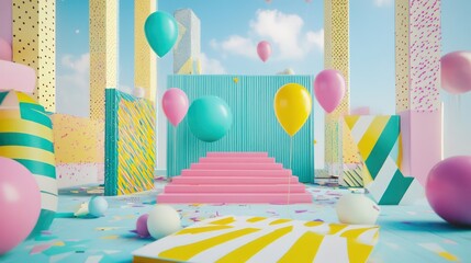 80s-themed New Year visuals, featuring geometric patterns, pastel colors, and nostalgic vibes