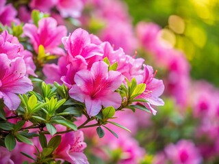 Vibrant Pink Azaleas Blooming in Spring Garden - Copy Space Left