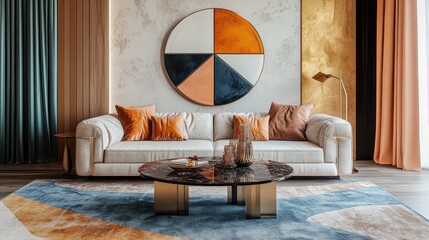 New Year decor trends with bold geometric patterns, futuristic accents, and vibrant color palettes