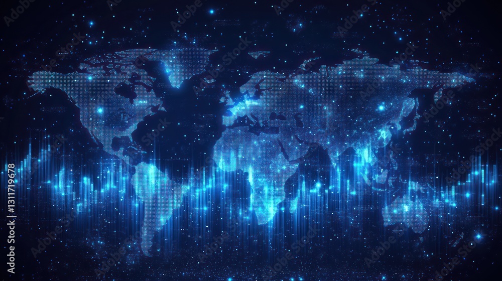 Poster global data flow, world map, digital network, abstract background, stock photo, possible use data vi