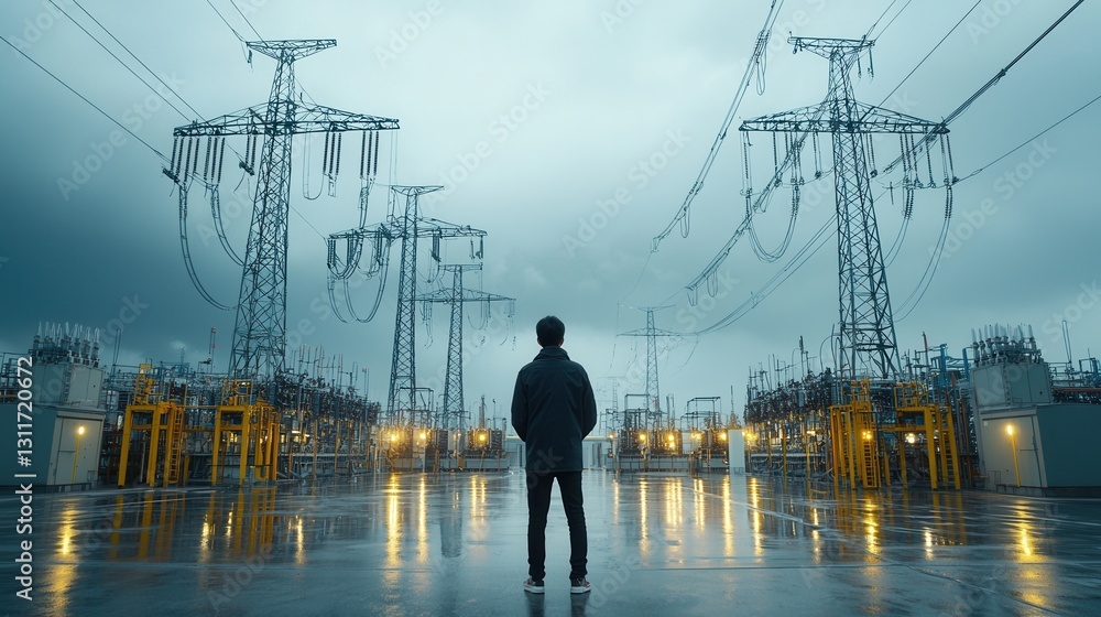 Aufkleber smart energy distribution system with high voltage power lines and transformers integrated into a ra