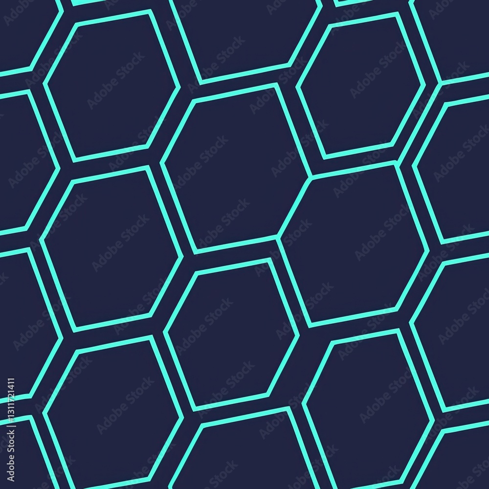 Poster abstract geometric hexagonal pattern with neon blue lines on dark background