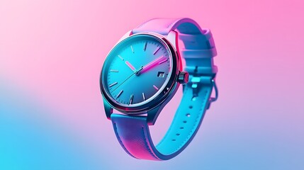 Teal Wristwatch with Light Blue Strap on Pink and Blue Gradient