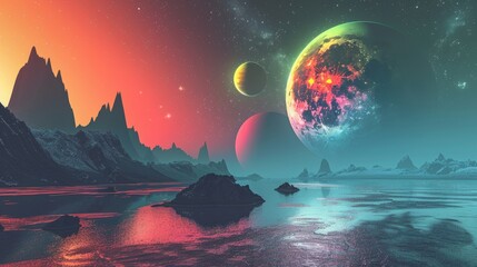 Surreal alien landscapes featuring floating mountains, bioluminescent flora, and vibrant twin suns