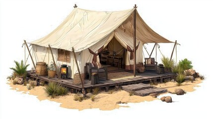 Naklejka premium Desert Camp Design Illustration